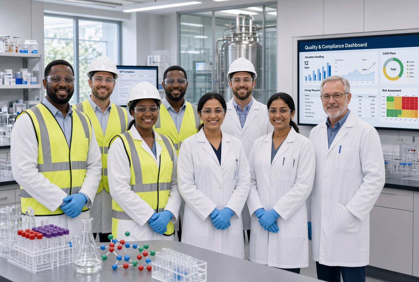 A quality and production team on a manufacturing site
